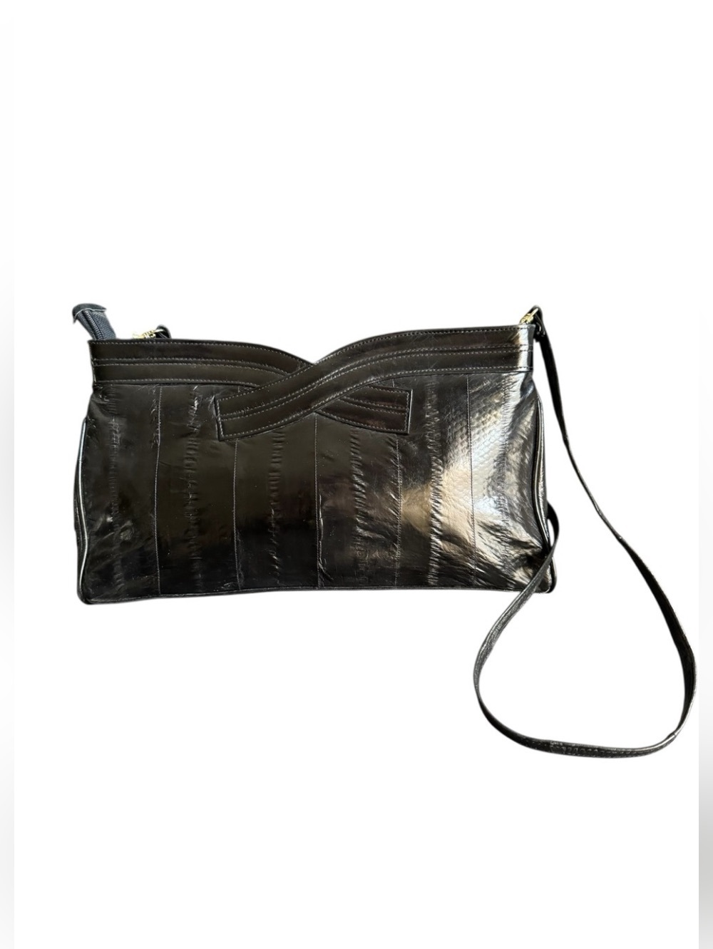 Vintage Eel Skin Purse Black‎ Exotic Leather Shoulder Bag Retro 80s 90s Handbag